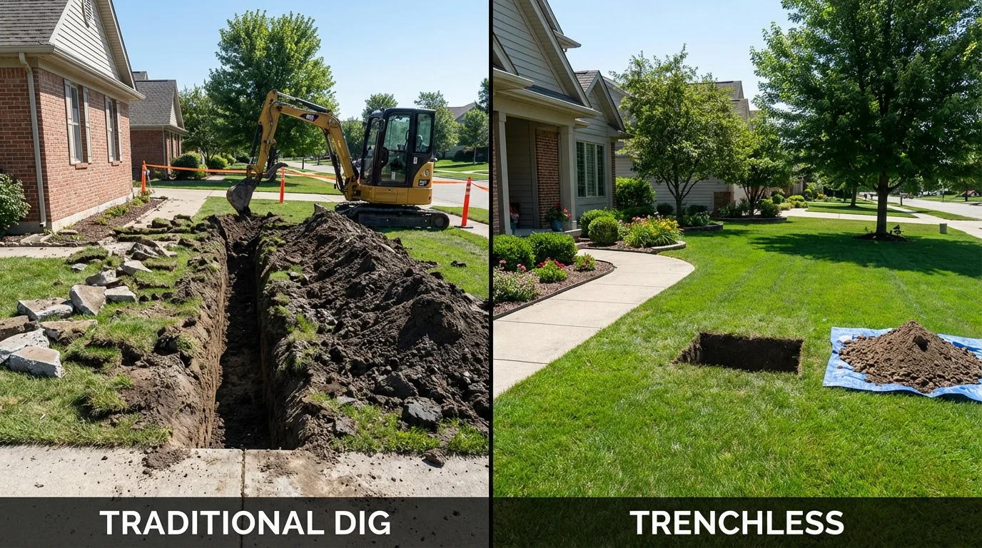 Trenchless sewer repair with minimal yard damage versus traditional excavation in Wanaque, NJ